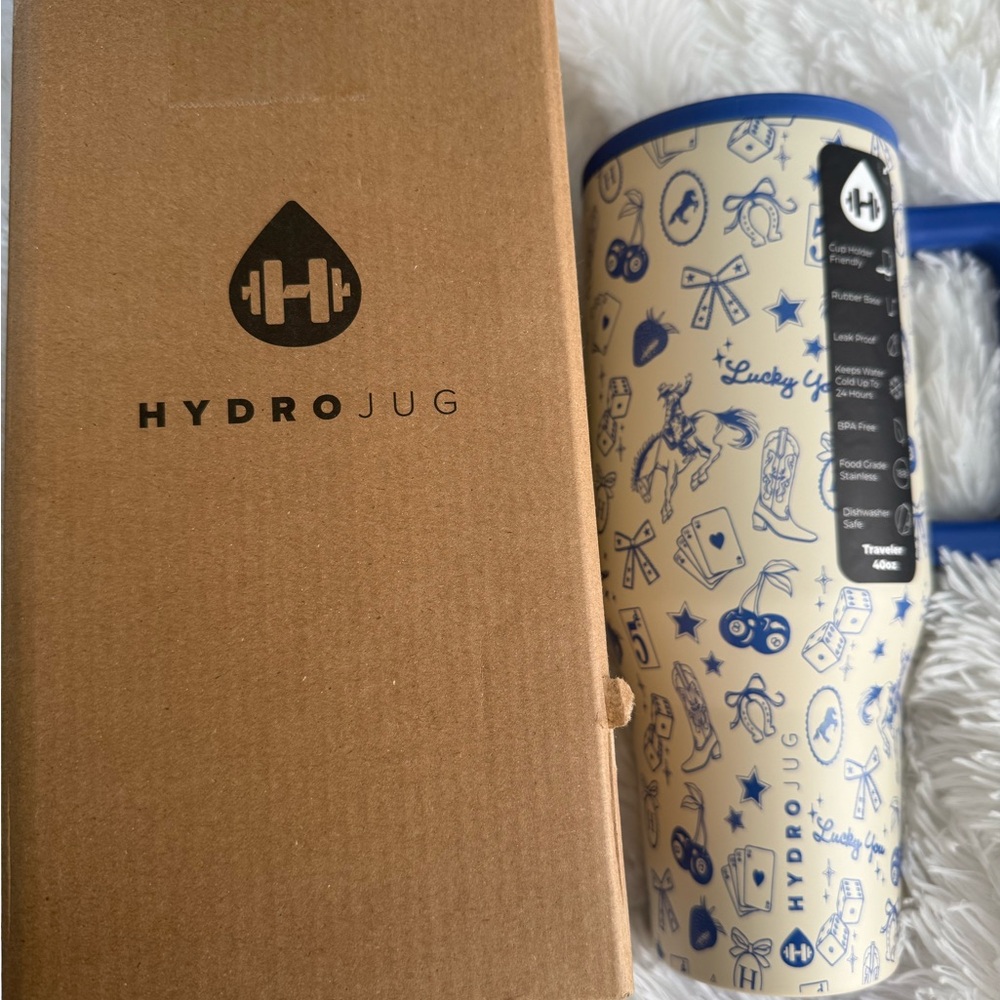 HydroJug Cream and Blue Printed Tumbler